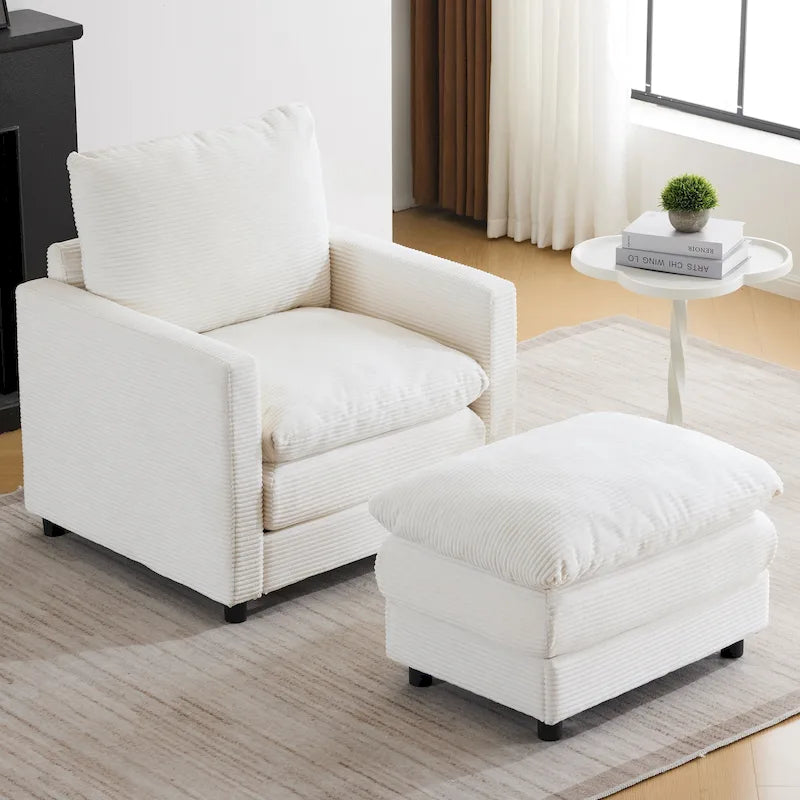Clara Oversized Corduroy Armchair with Ottoman