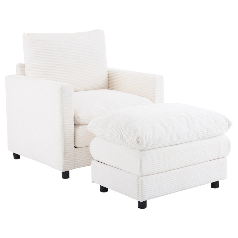 Clara Oversized Corduroy Armchair with Ottoman
