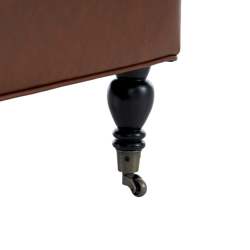 Classic Square PU Leather Ottoman with Solid Wood Legs and Casters