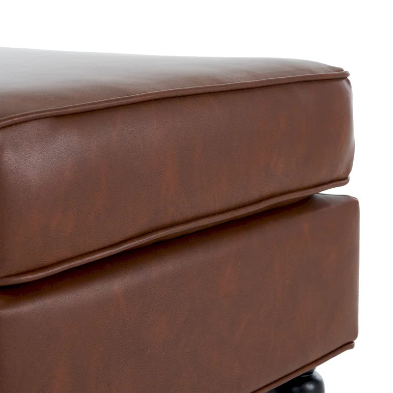 Classic Square PU Leather Ottoman with Solid Wood Legs and Casters