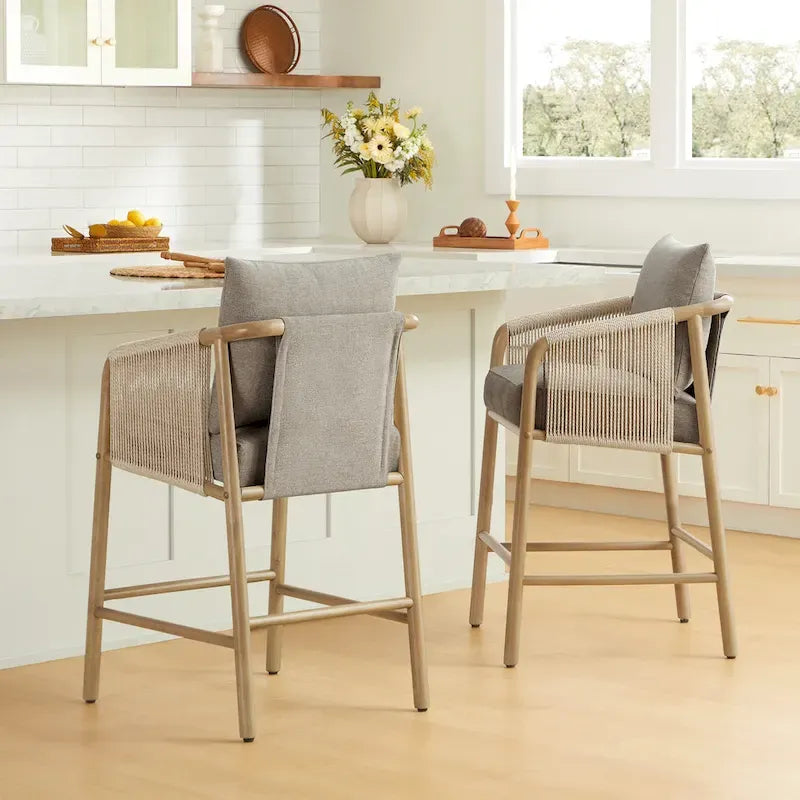 Lynn Counter Height Bar Stool with Braid Wood Arm Set of 2