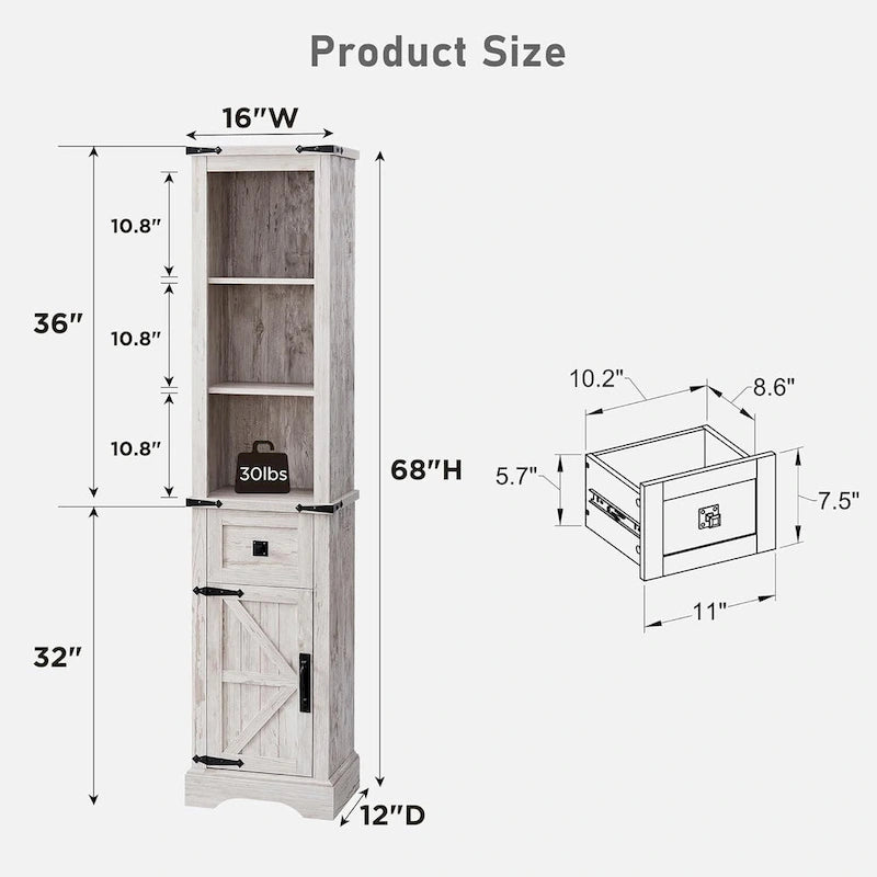 Farmhouse Slim Bathroom Storage Cabinet, 68 Tall Storage Cabinet