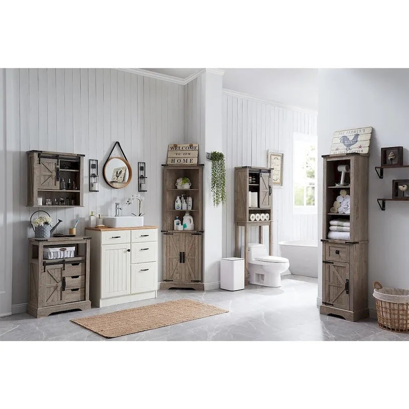 Farmhouse Slim Bathroom Storage Cabinet, 68 Tall Storage Cabinet