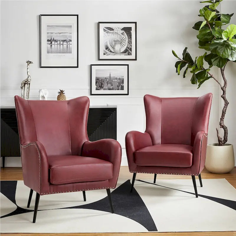 Wooden Upholstered Armchair with Metal Legs Set of 2