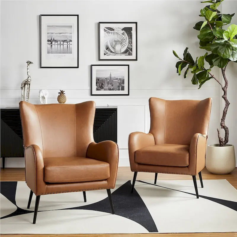 Gepolsterter Holzsessel mit Metallbeinen, 2er-Set