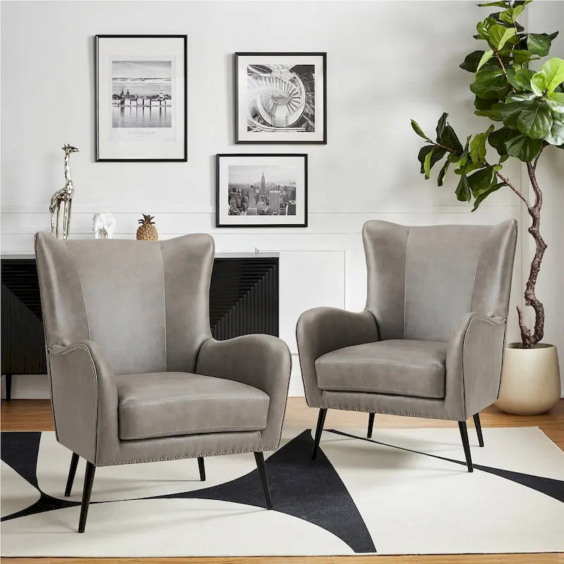 Gepolsterter Holzsessel mit Metallbeinen, 2er-Set
