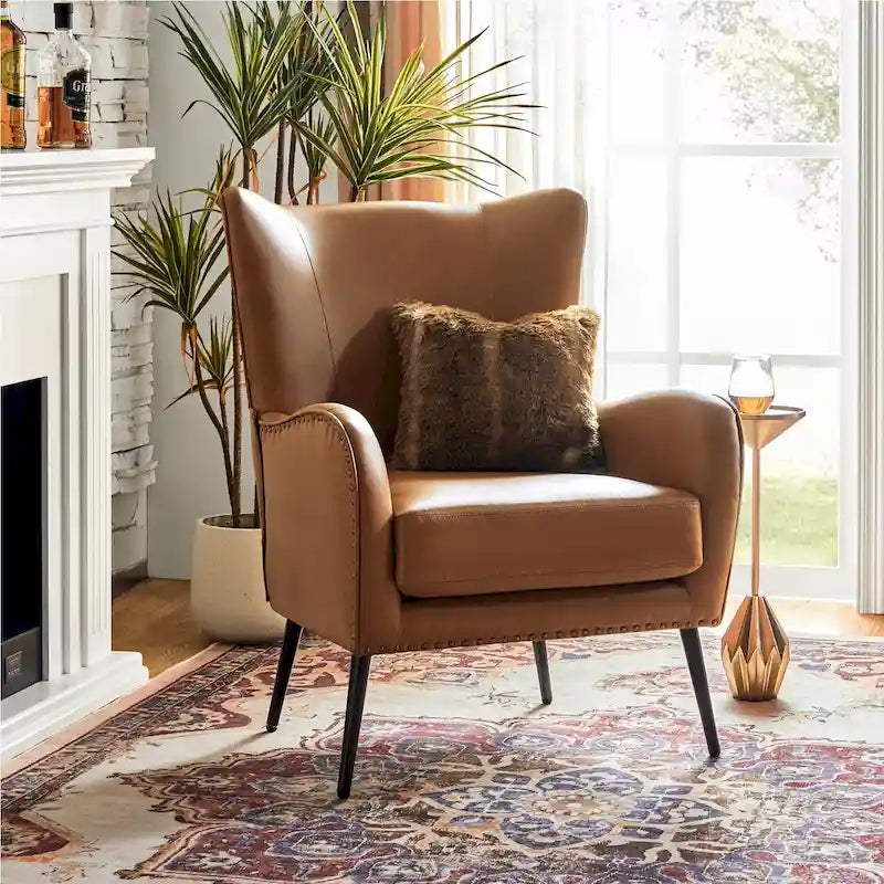 Wooden Upholstered Armchair with Metal Legs Set of 2