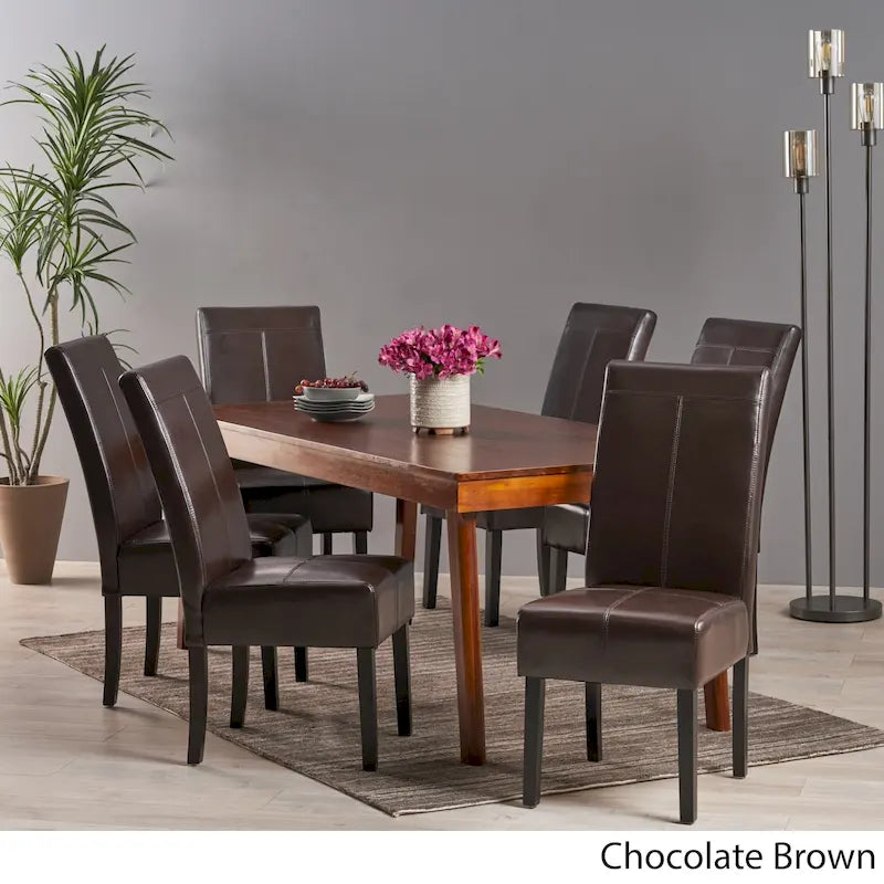 Pertica Upholstered T-Stitch Dining Chairs with Wood Legs, 6 Chairs