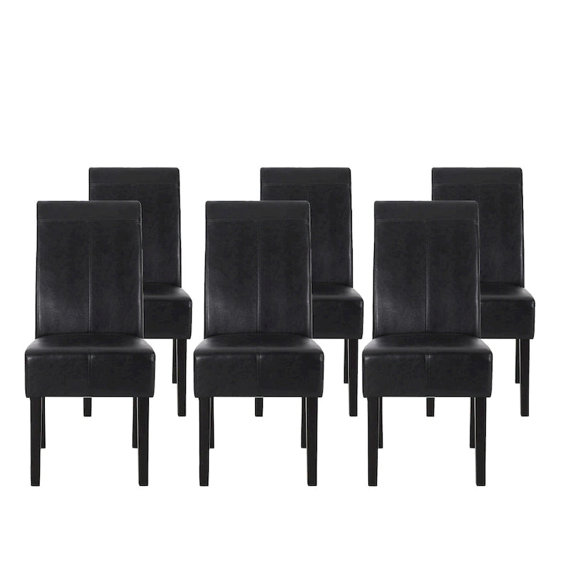 Pertica Upholstered T-Stitch Dining Chairs with Wood Legs, 6 Chairs