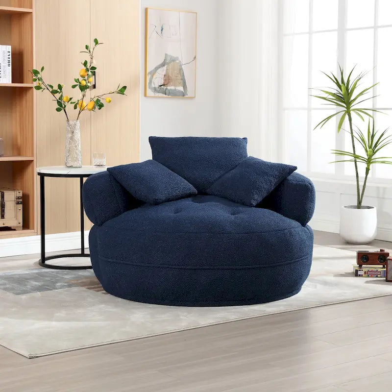 Boucle Upholstered Tufted Barrel Accent Living Room Chair With Toss Pillows
