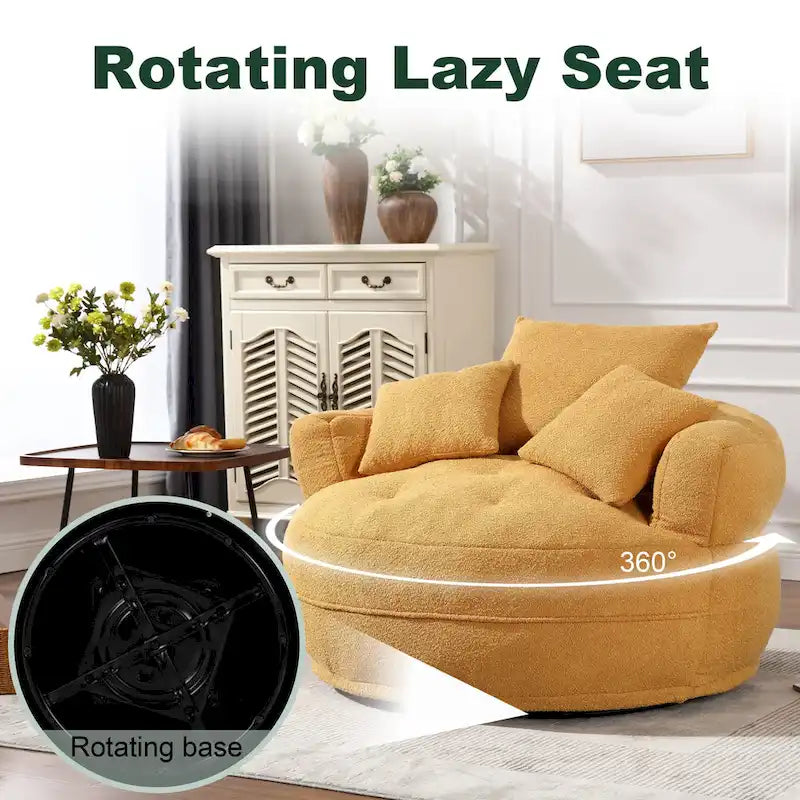 Boucle Upholstered Tufted Barrel Accent Living Room Chair With Toss Pillows