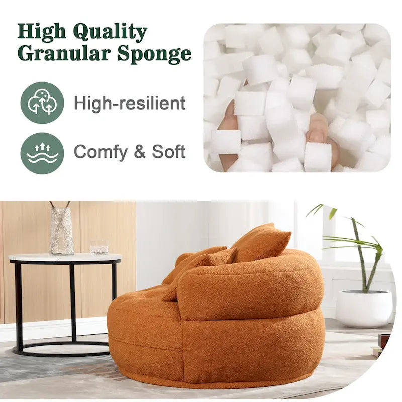 Boucle Upholstered Tufted Barrel Accent Living Room Chair With Toss Pillows