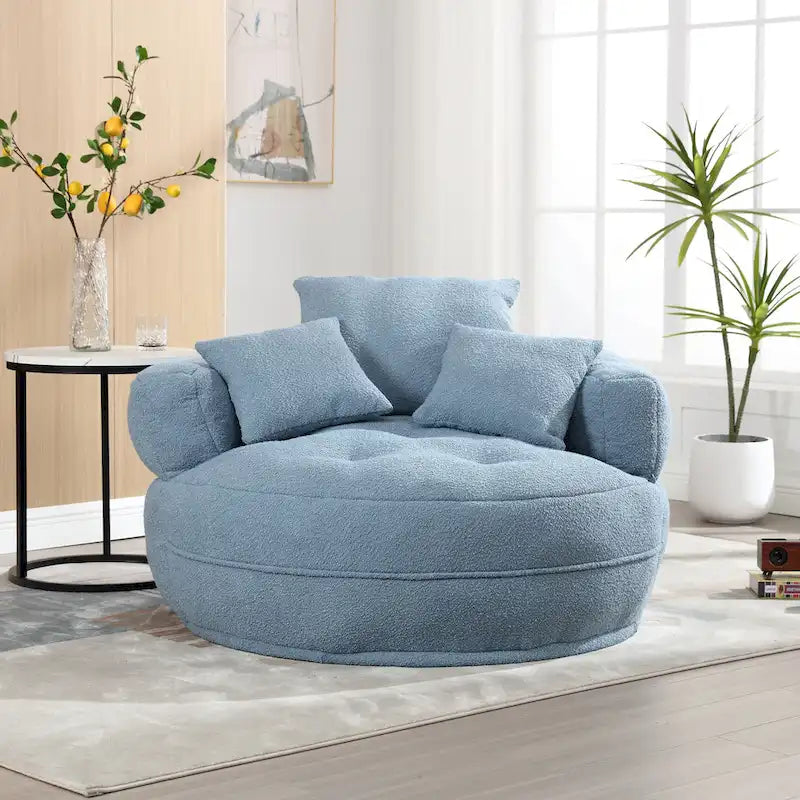 Boucle Upholstered Tufted Barrel Accent Living Room Chair With Toss Pillows