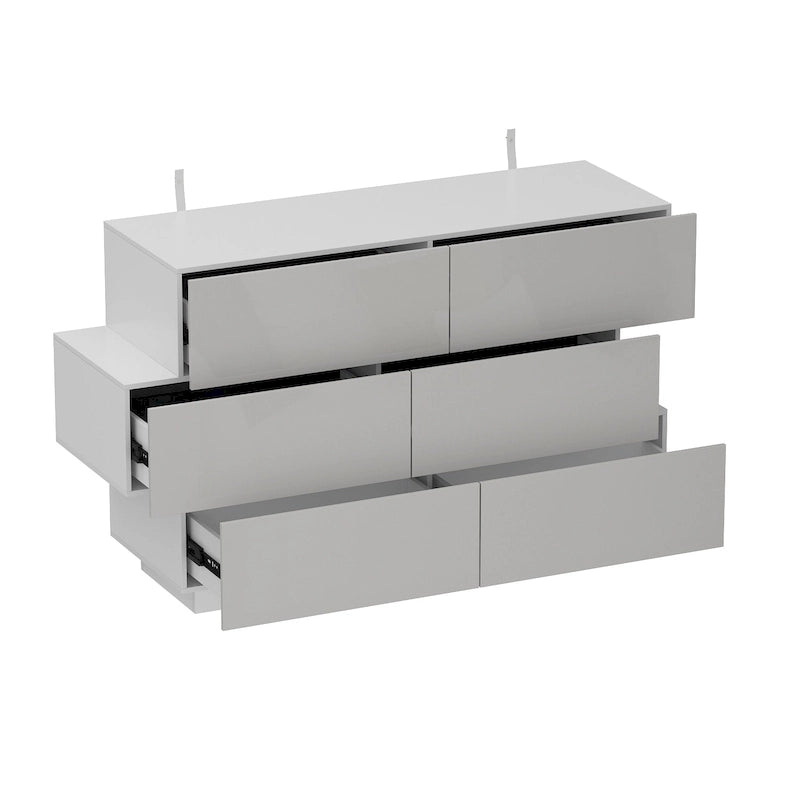 6 Drawers Dresser High Gloss Dresser Chest Off-Set Design Buffet