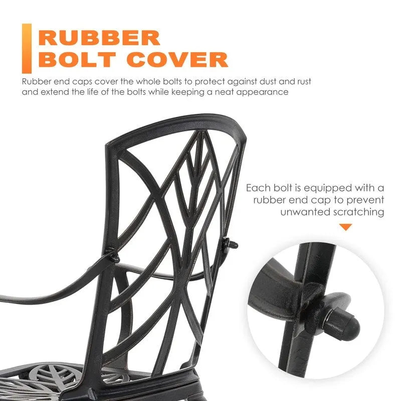 Outdoor 2-Piece Patio Chair Set, Cast Aluminum, Black with Gold-painted Edge