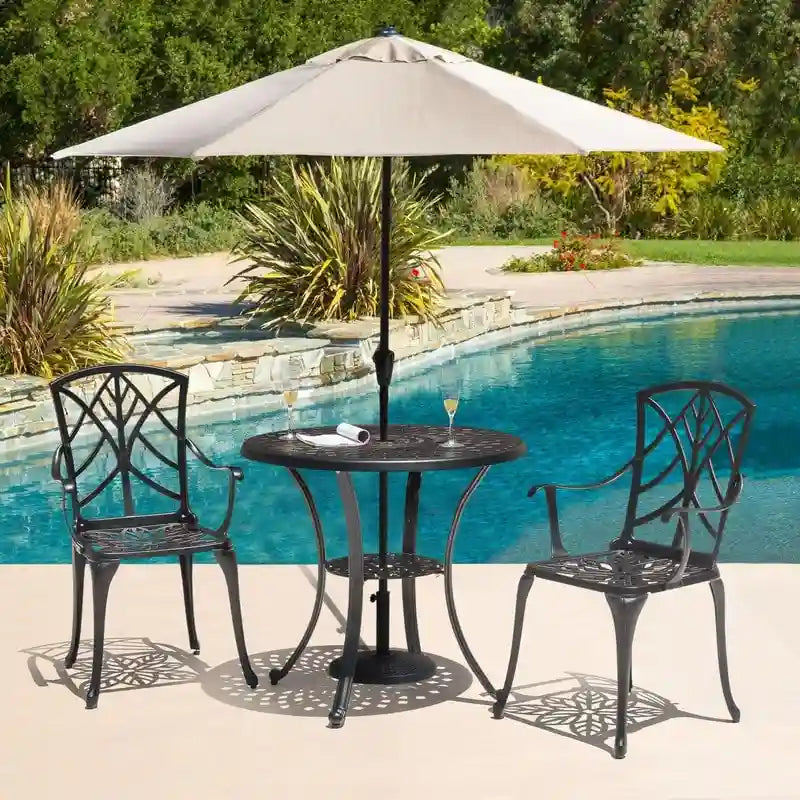 Outdoor 2-Piece Patio Chair Set, Cast Aluminum, Black with Gold-painted Edge