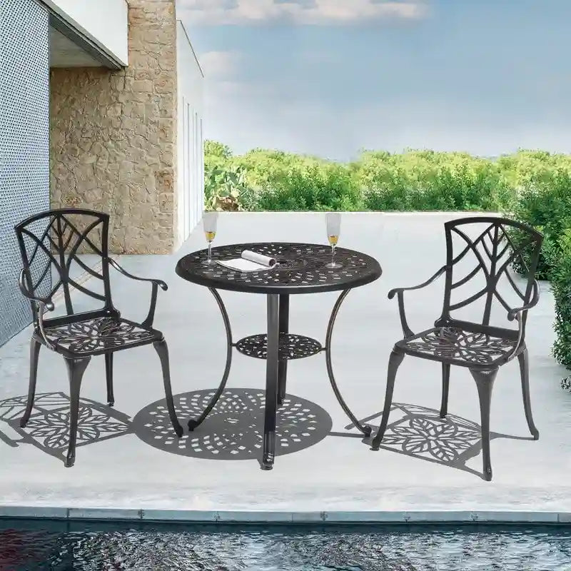Outdoor 2-Piece Patio Chair Set, Cast Aluminum, Black with Gold-painted Edge
