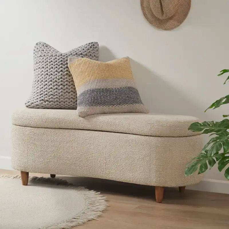Taupe Boucle Flip Top Storage Bench with Soft Close Hinges