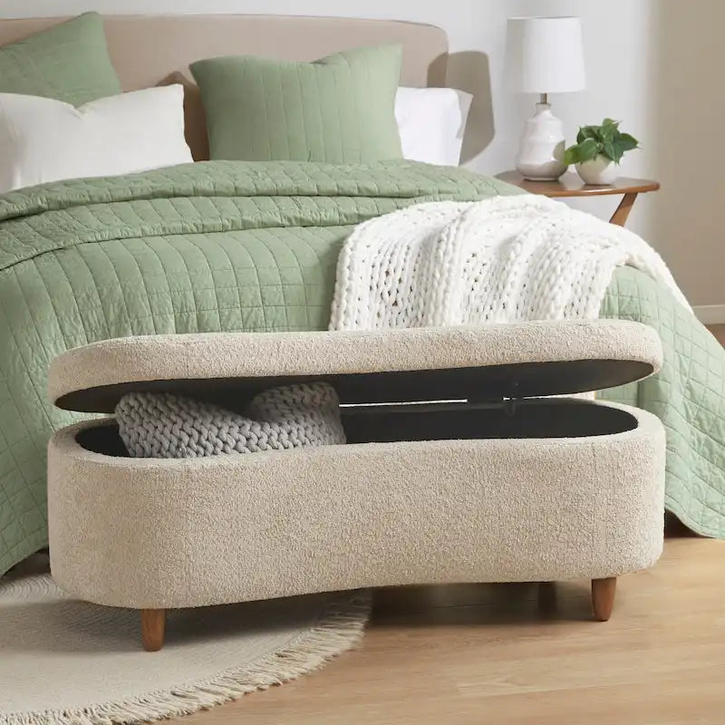 Taupe Boucle Flip Top Storage Bench with Soft Close Hinges