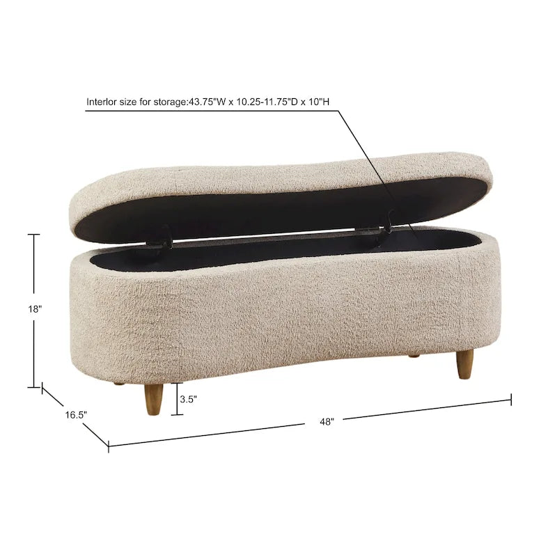 Taupe Boucle Flip Top Storage Bench with Soft Close Hinges