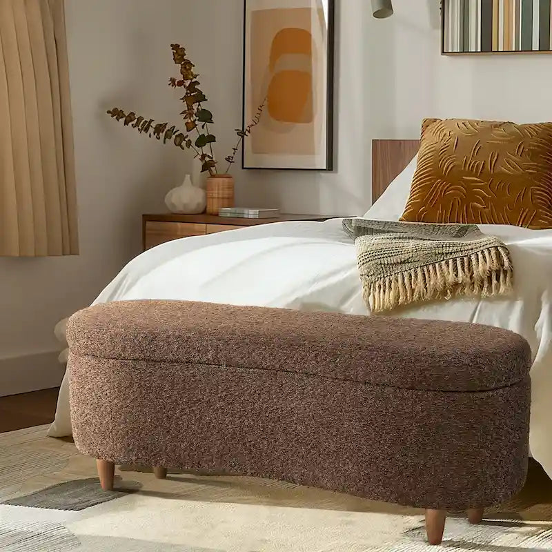 Taupe Boucle Flip Top Storage Bench with Soft Close Hinges