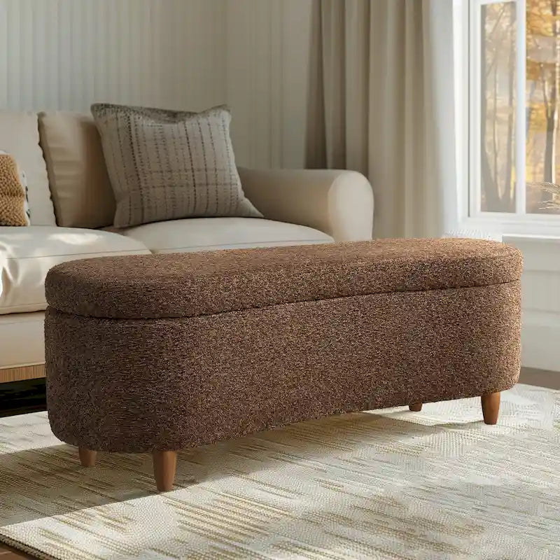 Taupe Boucle Flip Top Storage Bench with Soft Close Hinges