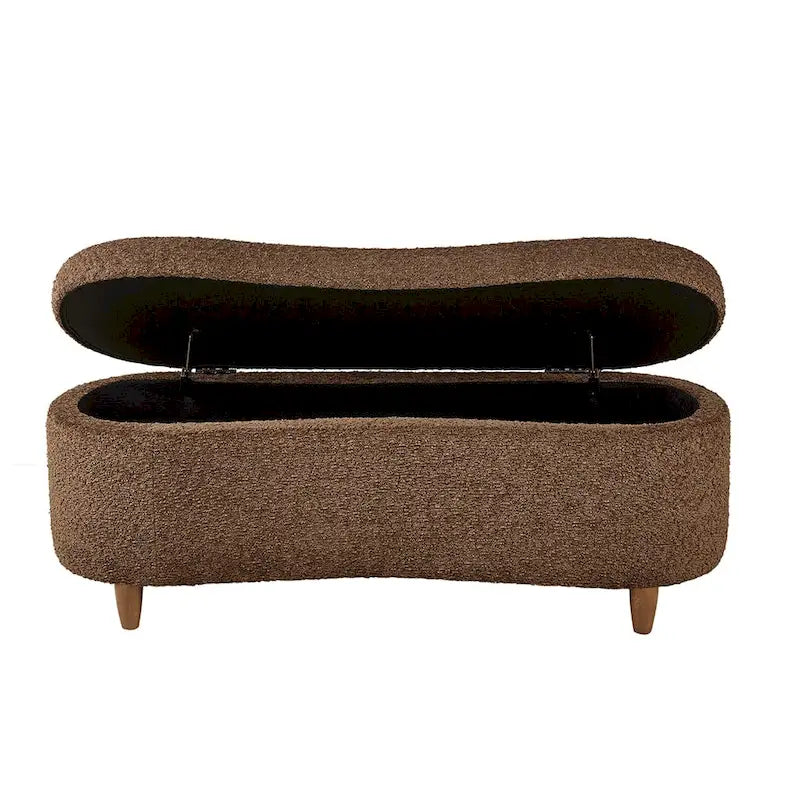 Taupe Boucle Flip Top Storage Bench with Soft Close Hinges
