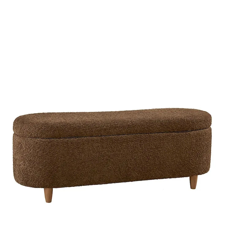 Taupe Boucle Flip Top Storage Bench with Soft Close Hinges