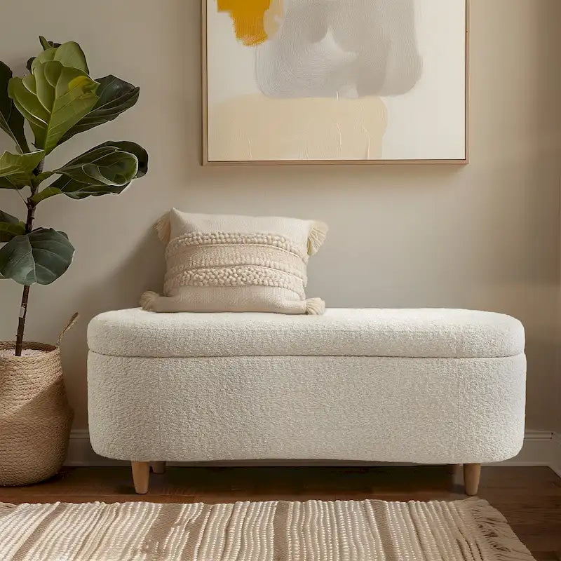Taupe Boucle Flip Top Storage Bench with Soft Close Hinges