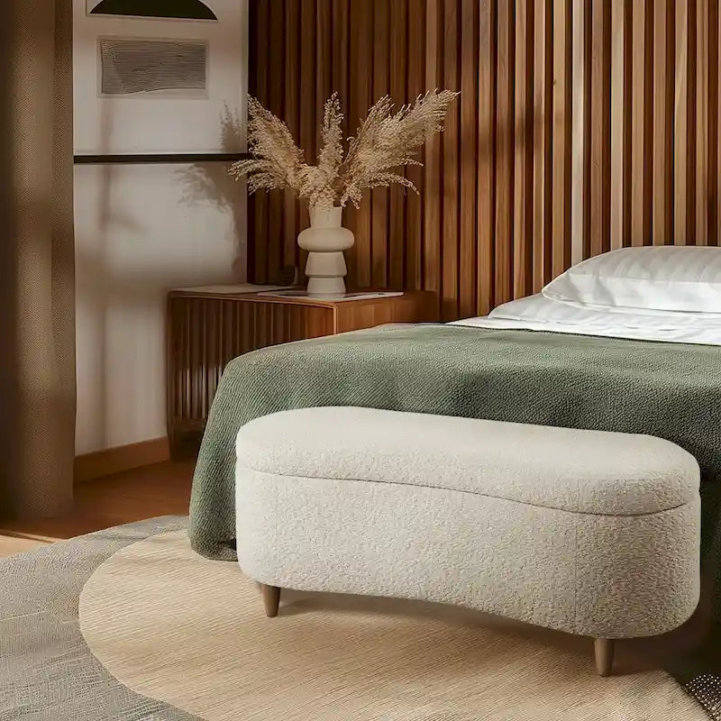 Taupe Boucle Flip Top Storage Bench with Soft Close Hinges