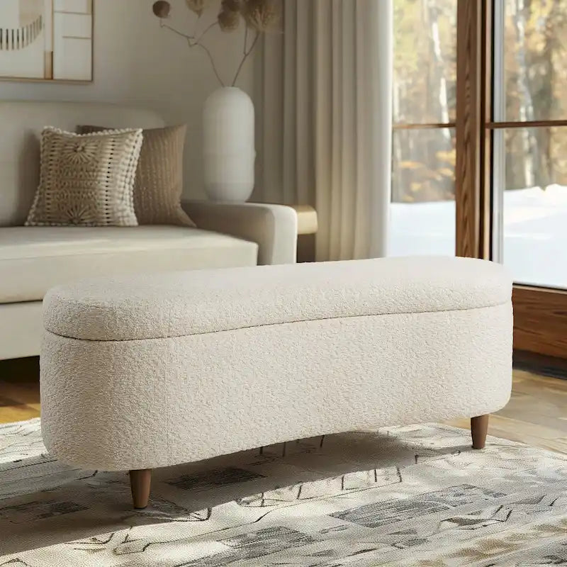 Taupe Boucle Flip Top Storage Bench with Soft Close Hinges