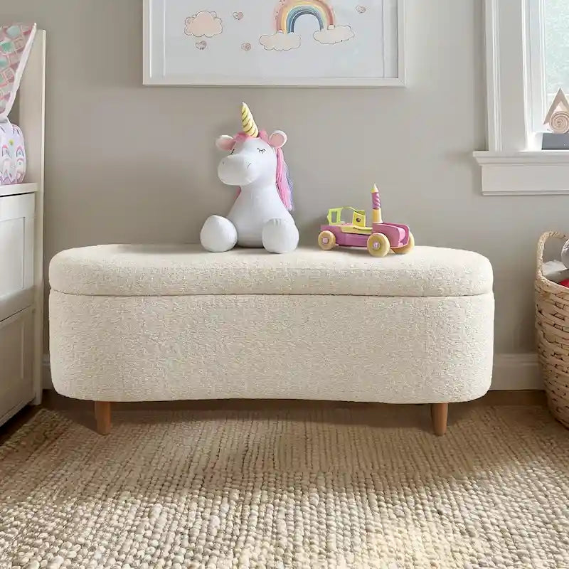 Taupe Boucle Flip Top Storage Bench with Soft Close Hinges