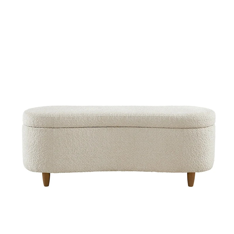 Taupe Boucle Flip Top Storage Bench with Soft Close Hinges