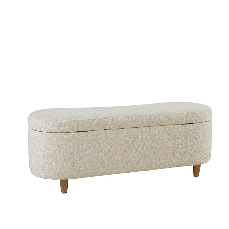Taupe Boucle Flip Top Storage Bench with Soft Close Hinges