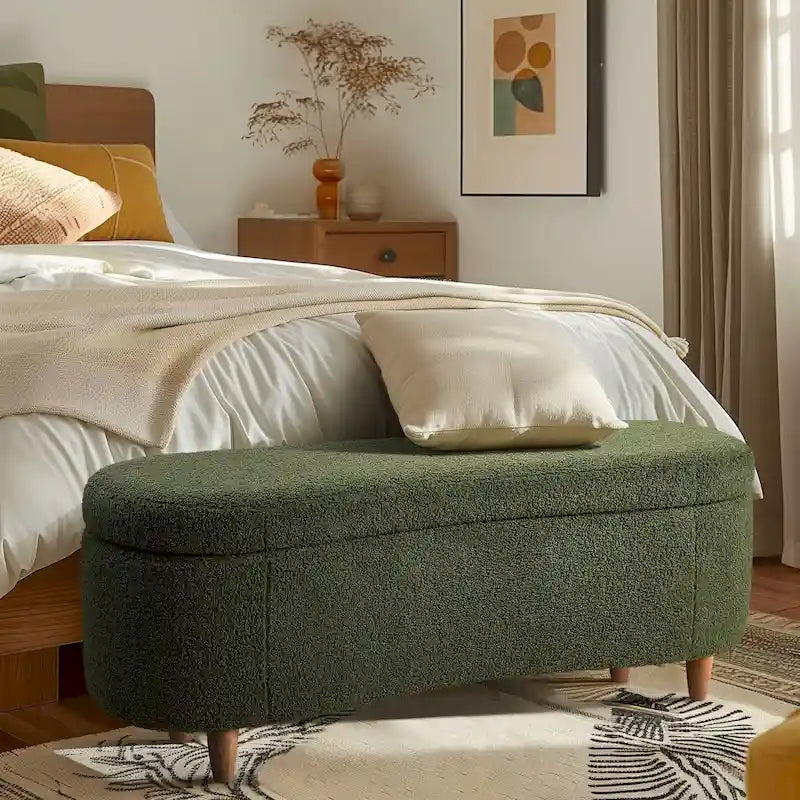 Taupe Boucle Flip Top Storage Bench with Soft Close Hinges