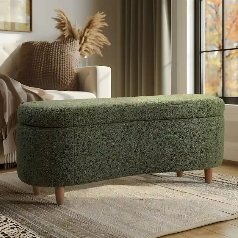 Taupe Boucle Flip Top Storage Bench with Soft Close Hinges
