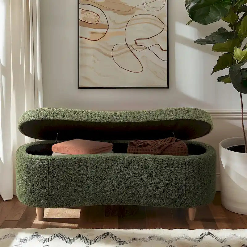 Taupe Boucle Flip Top Storage Bench with Soft Close Hinges