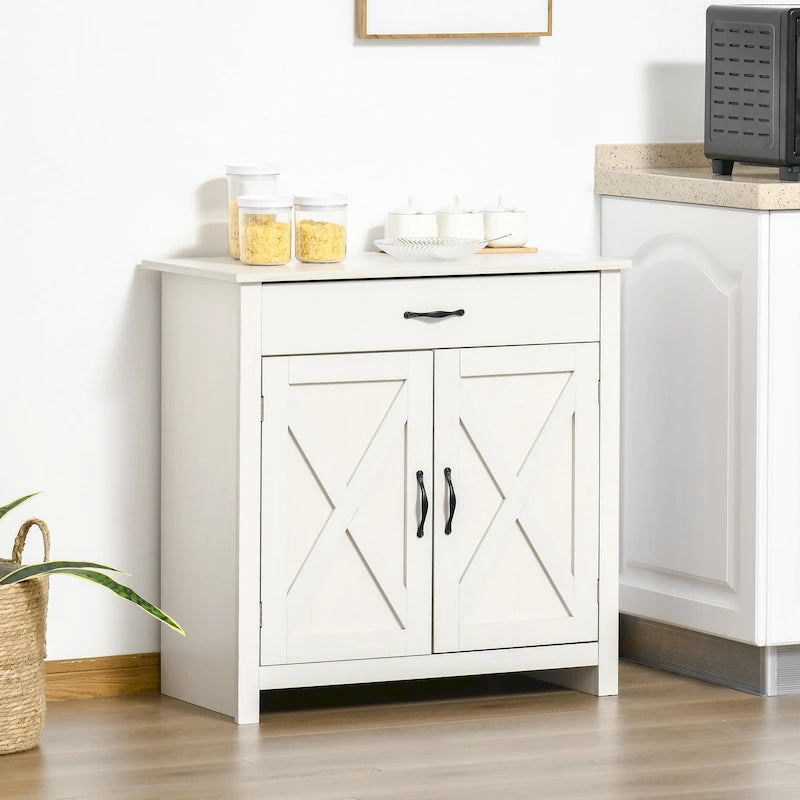 32 Farmhouse Barn Door Style Sideboard Cabinet, Buffet Storage Cabinet Coffee Bar for Living Room or Entryway