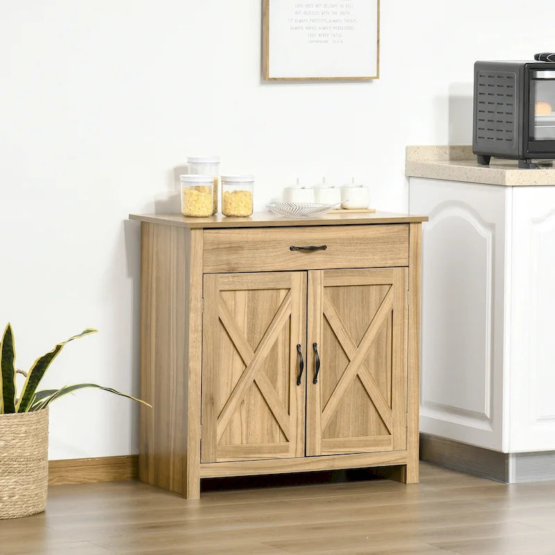32 Farmhouse Barn Door Style Sideboard Cabinet, Buffet Storage Cabinet Coffee Bar for Living Room or Entryway