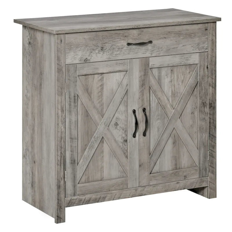 32 Farmhouse Barn Door Style Sideboard Cabinet, Buffet Storage Cabinet Coffee Bar for Living Room or Entryway