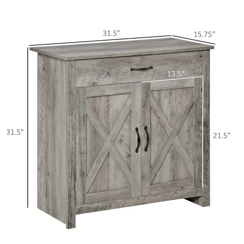32 Farmhouse Barn Door Style Sideboard Cabinet, Buffet Storage Cabinet Coffee Bar for Living Room or Entryway