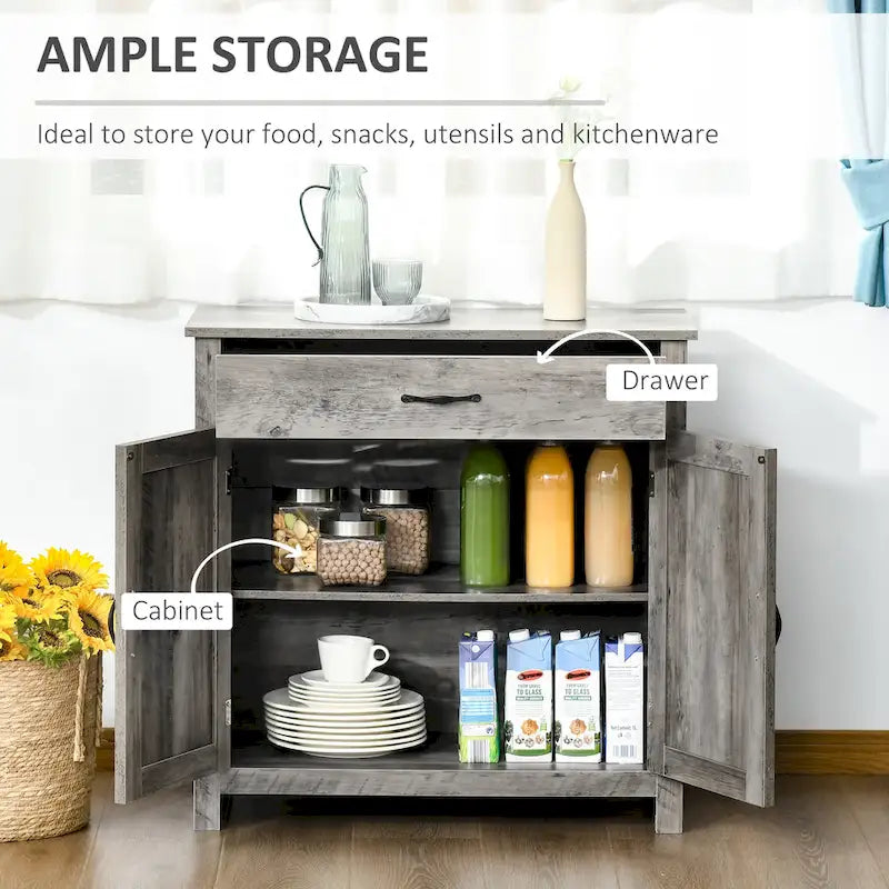 32 Farmhouse Barn Door Style Sideboard Cabinet, Buffet Storage Cabinet Coffee Bar for Living Room or Entryway