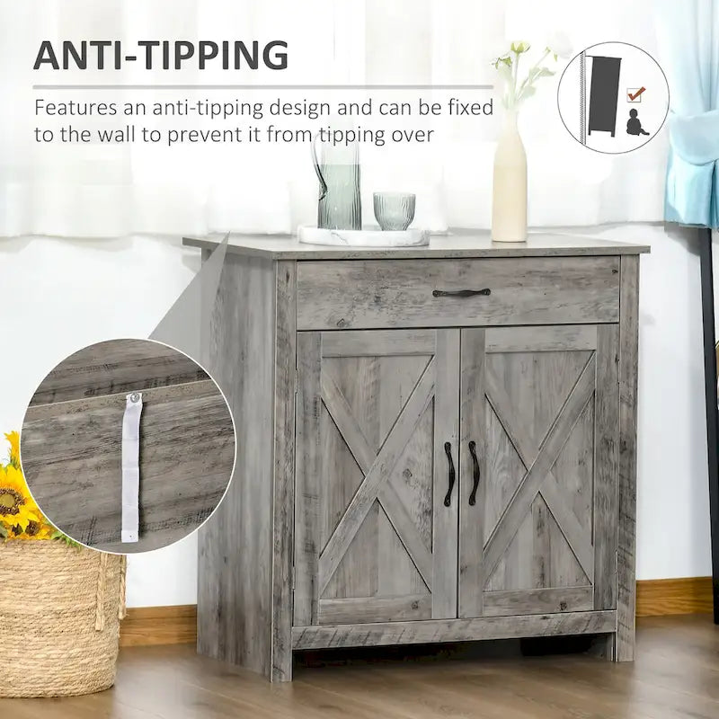 32 Farmhouse Barn Door Style Sideboard Cabinet, Buffet Storage Cabinet Coffee Bar for Living Room or Entryway