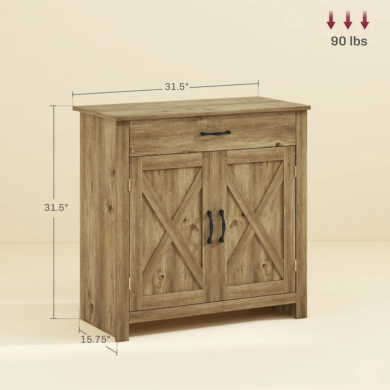 32 Farmhouse Barn Door Style Sideboard Cabinet, Buffet Storage Cabinet Coffee Bar for Living Room or Entryway
