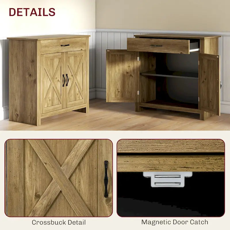32 Farmhouse Barn Door Style Sideboard Cabinet, Buffet Storage Cabinet Coffee Bar for Living Room or Entryway