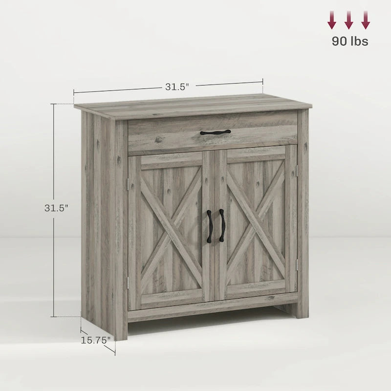 32 Farmhouse Barn Door Style Sideboard Cabinet, Buffet Storage Cabinet Coffee Bar for Living Room or Entryway