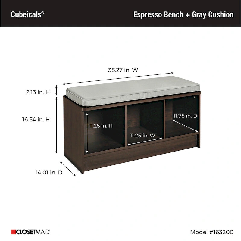 Southbrook 3-cube Storage Bench w/ Grey Cushion