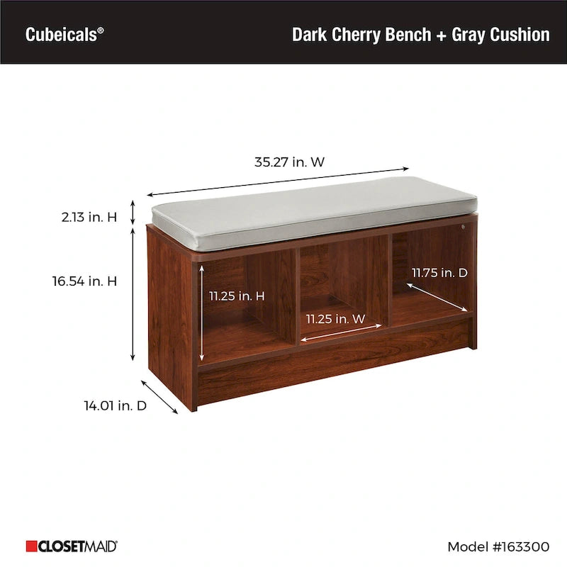 Southbrook 3-cube Storage Bench w/ Grey Cushion