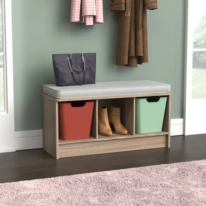 Southbrook 3-cube Storage Bench w/ Grey Cushion