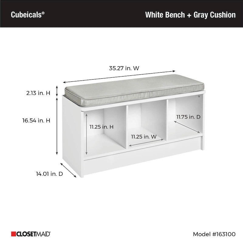 Southbrook 3-cube Storage Bench w/ Grey Cushion